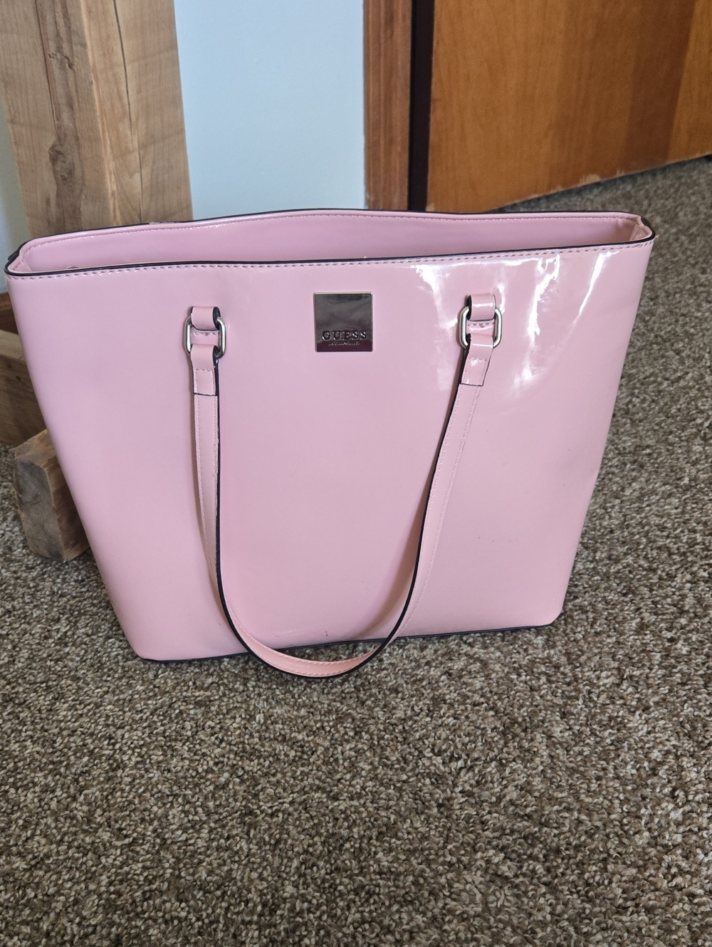 GUESS Pink Patent Tote Bag